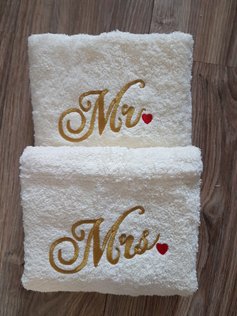 mr en mrs handdoek, geborduurde handdoek 